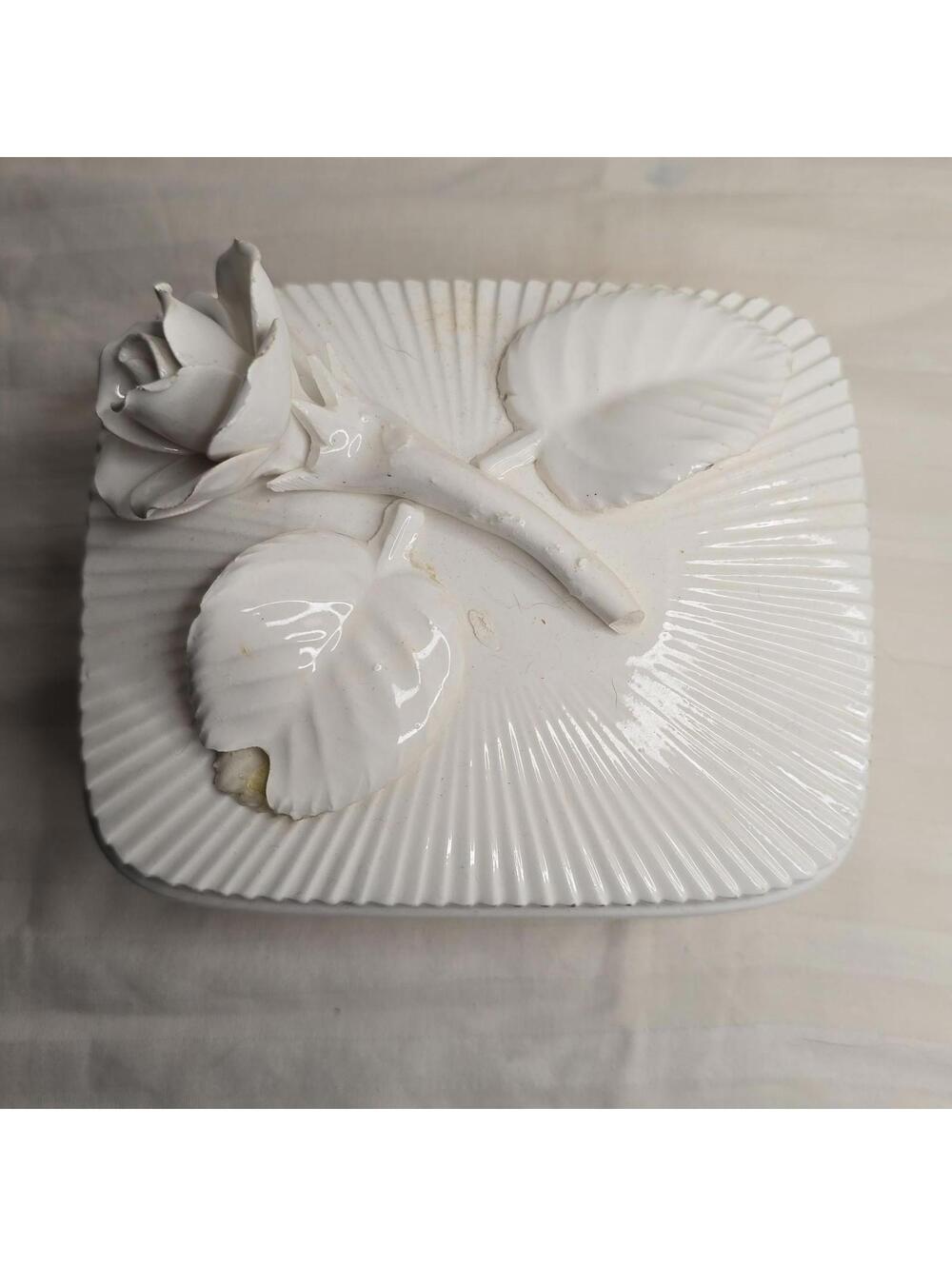 Vintage Porcelain Trinket Box with 3D Rose
